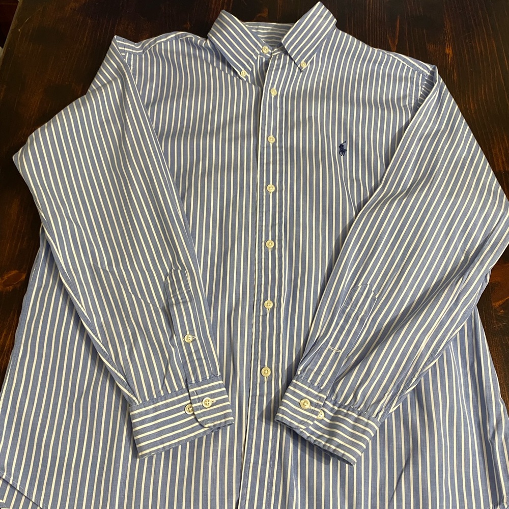 Mens Ralph Lauren blue striped classic fit dress shirt